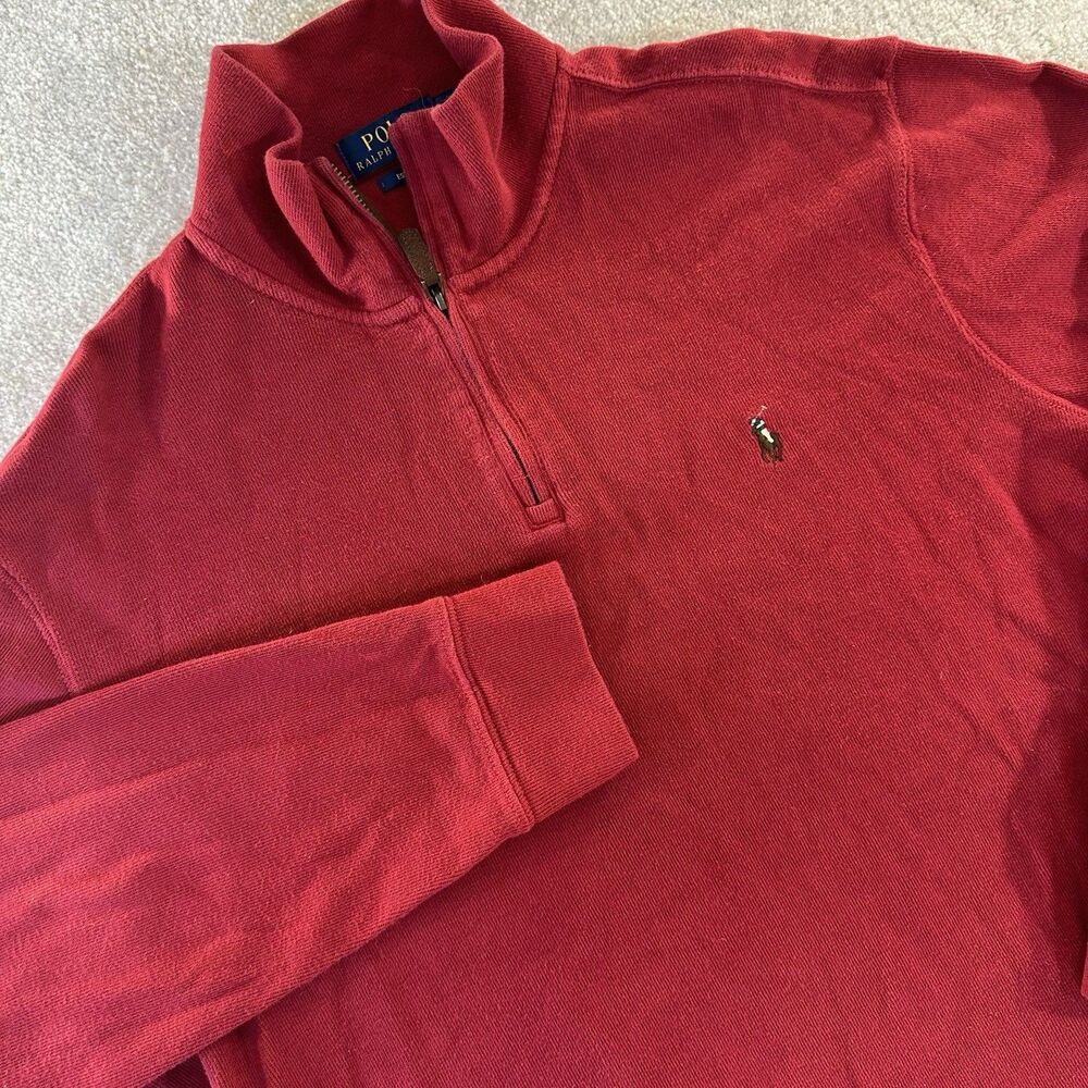 Polo Ralph Lauren Estate Rib 1/4 Zip Pullover Mens L Big Flesh Pony Red Cotton